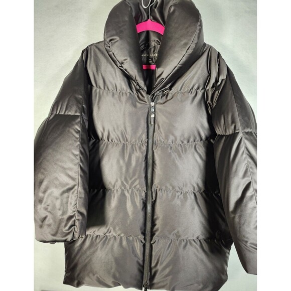 Ralph Lauren Black Label Puffer Jacket Sz 14 Womens Front Zip Pillow Neck - Picture 3 of 15